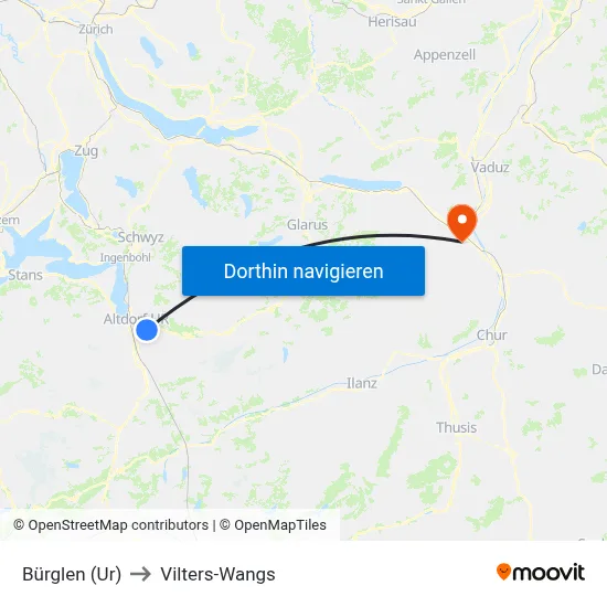 Bürglen (Ur) to Vilters-Wangs map