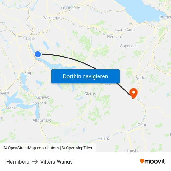 Herrliberg to Vilters-Wangs map