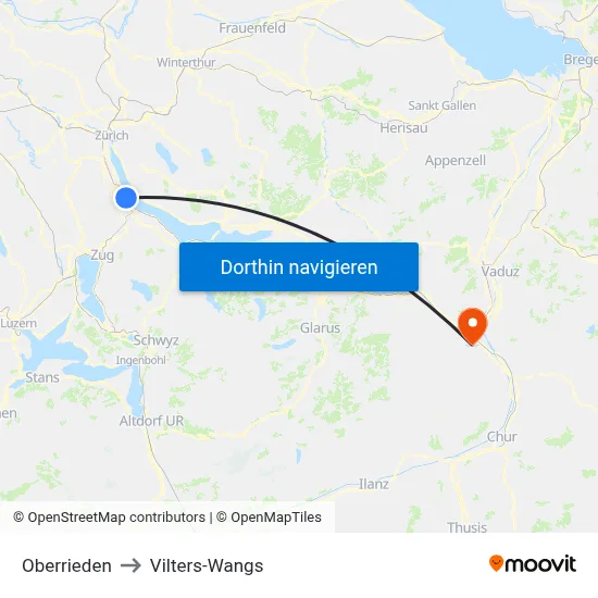 Oberrieden to Vilters-Wangs map