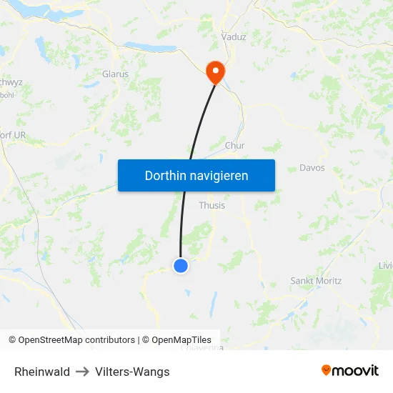 Rheinwald to Vilters-Wangs map