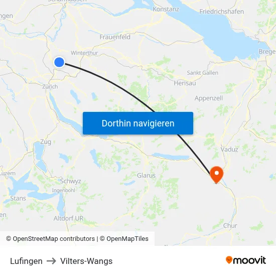 Lufingen to Vilters-Wangs map