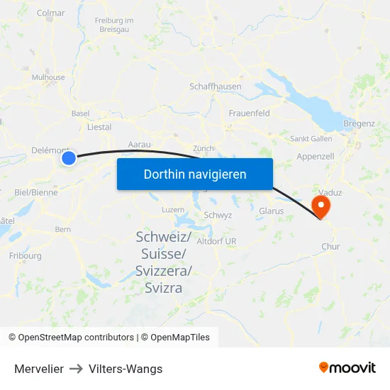 Mervelier to Vilters-Wangs map