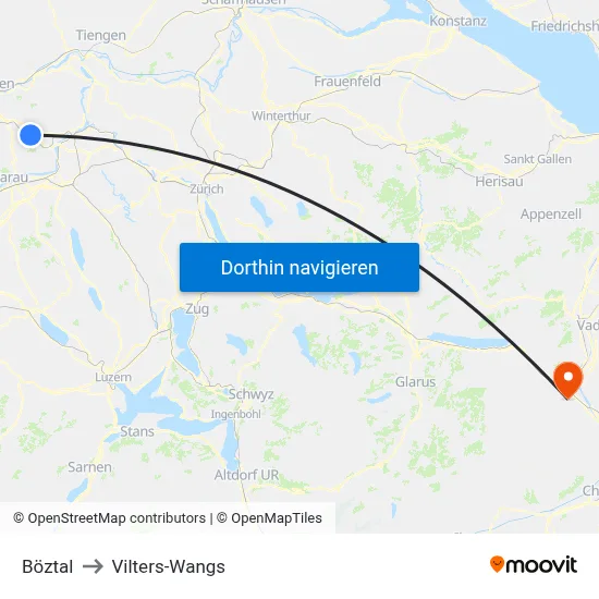 Böztal to Vilters-Wangs map