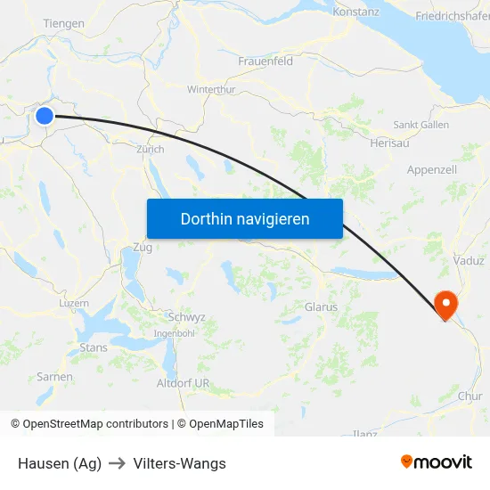 Hausen (Ag) to Vilters-Wangs map