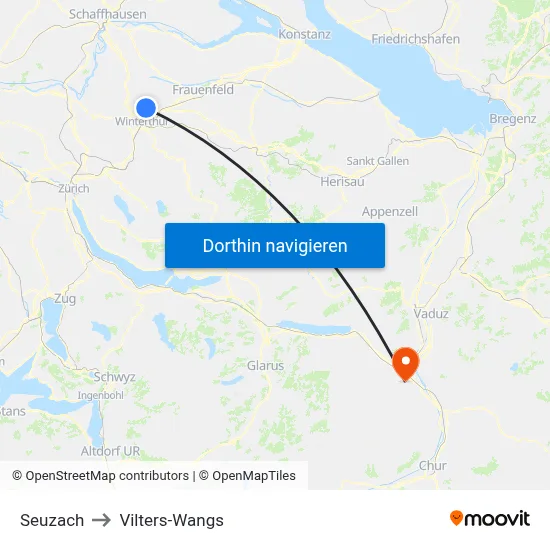 Seuzach to Vilters-Wangs map