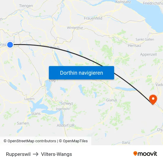 Rupperswil to Vilters-Wangs map