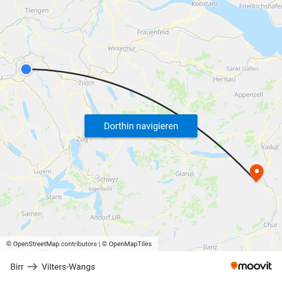 Birr to Vilters-Wangs map