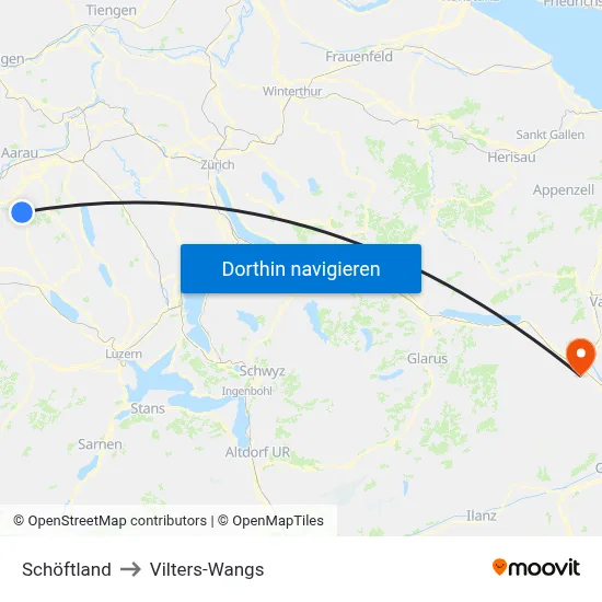 Schöftland to Vilters-Wangs map