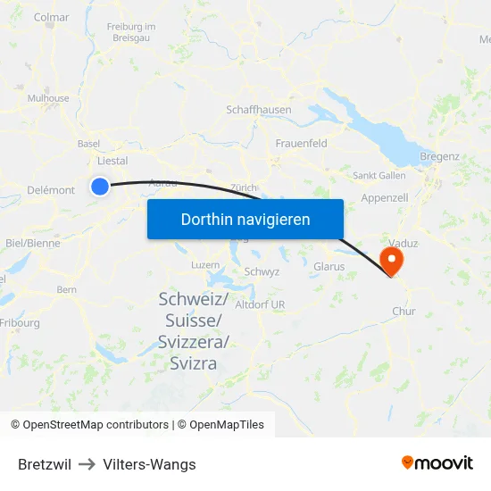 Bretzwil to Vilters-Wangs map