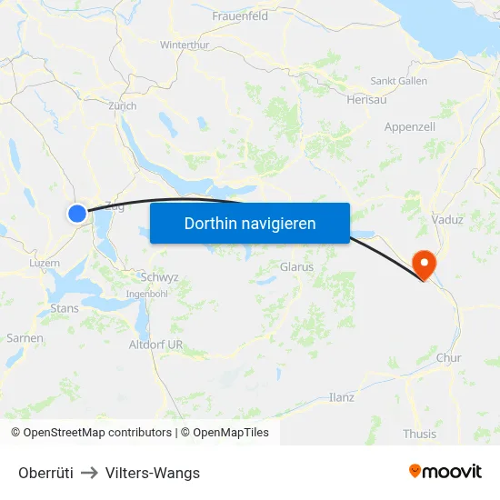 Oberrüti to Vilters-Wangs map