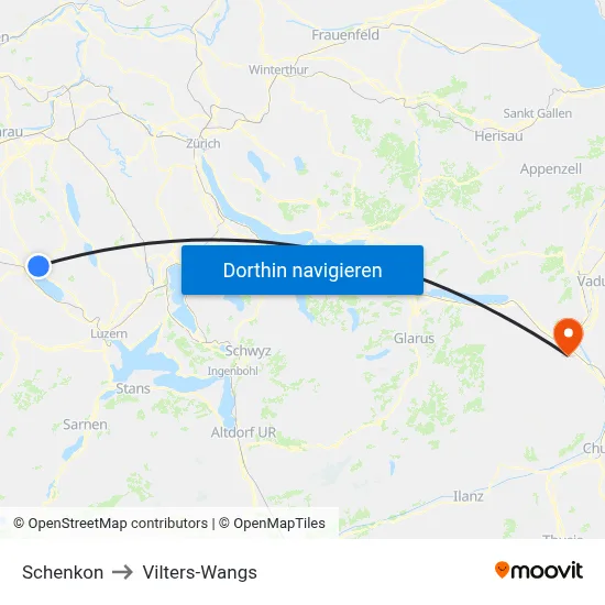 Schenkon to Vilters-Wangs map