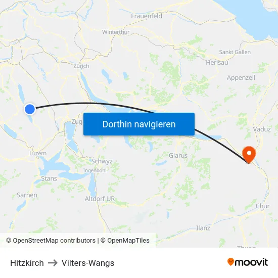 Hitzkirch to Vilters-Wangs map