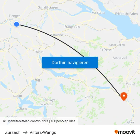 Zurzach to Vilters-Wangs map