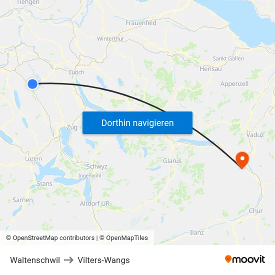 Waltenschwil to Vilters-Wangs map