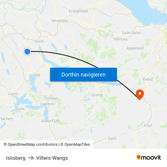 Islisberg to Vilters-Wangs map