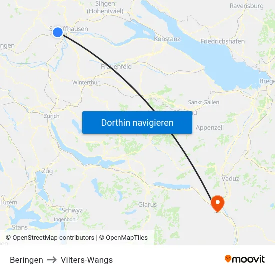 Beringen to Vilters-Wangs map
