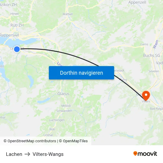 Lachen to Vilters-Wangs map