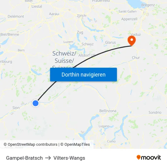 Gampel-Bratsch to Vilters-Wangs map