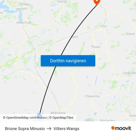 Brione Sopra Minusio to Vilters-Wangs map