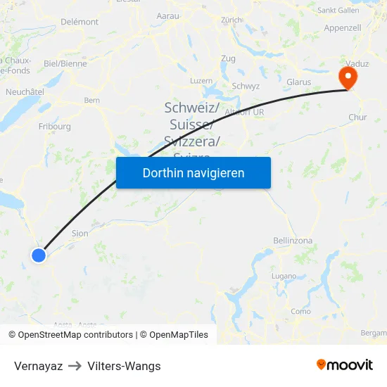 Vernayaz to Vilters-Wangs map