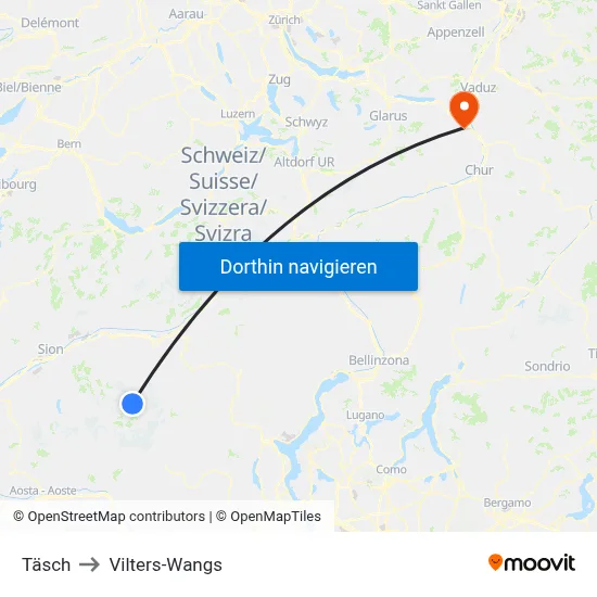 Täsch to Vilters-Wangs map