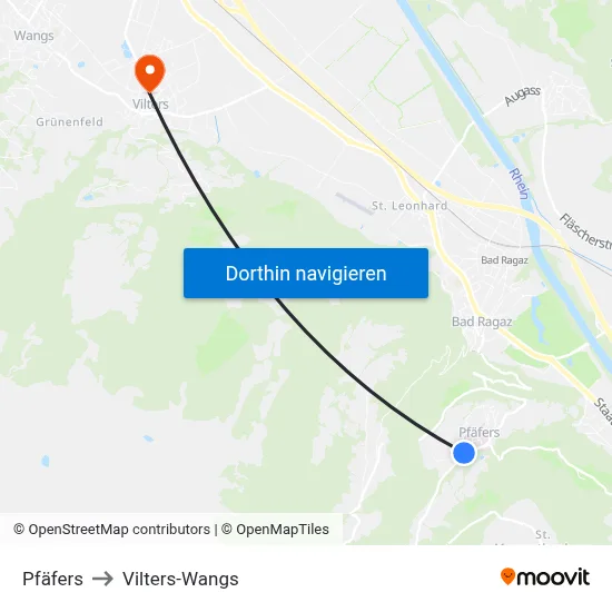 Pfäfers to Vilters-Wangs map