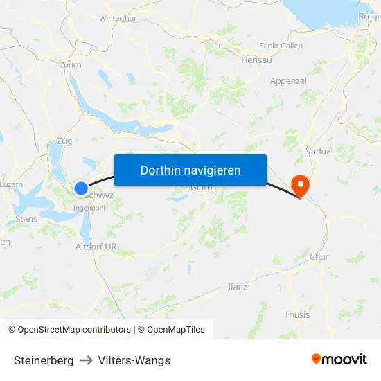 Steinerberg to Vilters-Wangs map