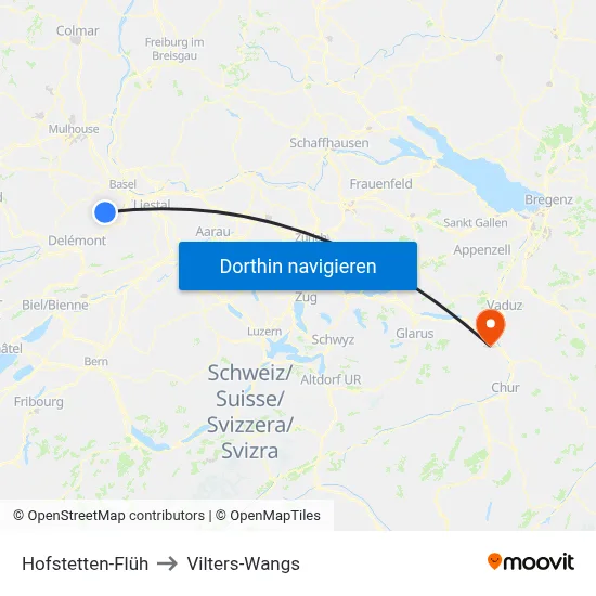 Hofstetten-Flüh to Vilters-Wangs map