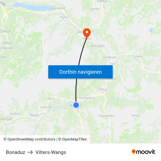 Bonaduz to Vilters-Wangs map