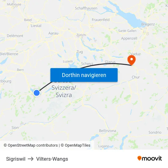 Sigriswil to Vilters-Wangs map