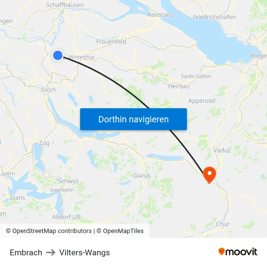 Embrach to Vilters-Wangs map