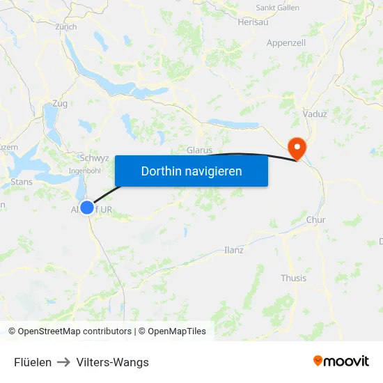 Flüelen to Vilters-Wangs map