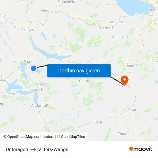 Unterägeri to Vilters-Wangs map