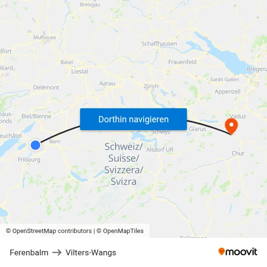 Ferenbalm to Vilters-Wangs map