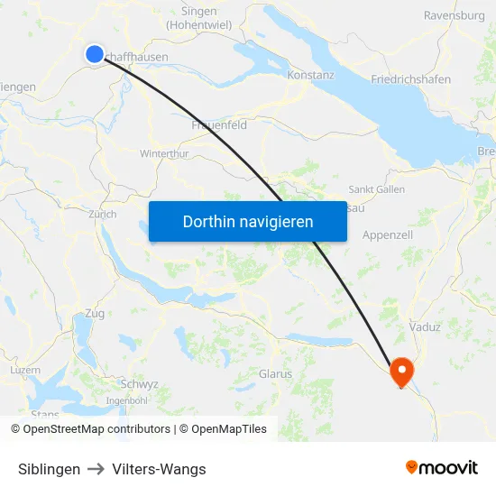 Siblingen to Vilters-Wangs map