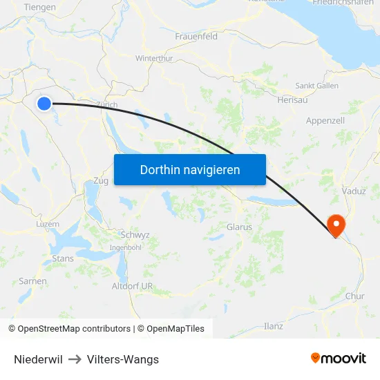 Niederwil to Vilters-Wangs map