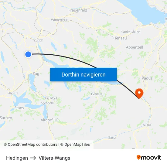 Hedingen to Vilters-Wangs map