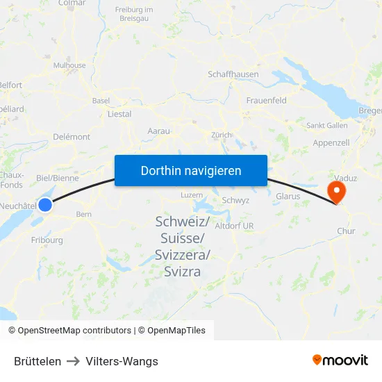 Brüttelen to Vilters-Wangs map