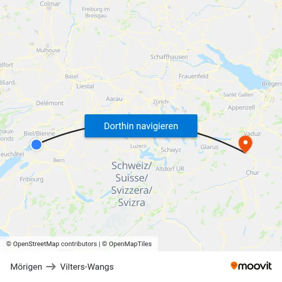 Mörigen to Vilters-Wangs map