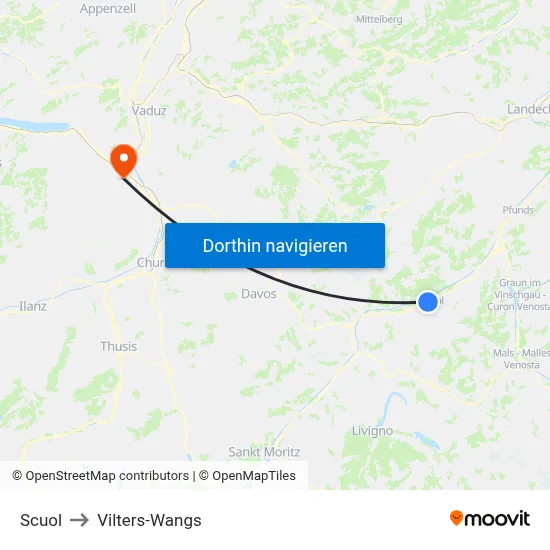 Scuol to Vilters-Wangs map