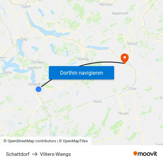 Schattdorf to Vilters-Wangs map