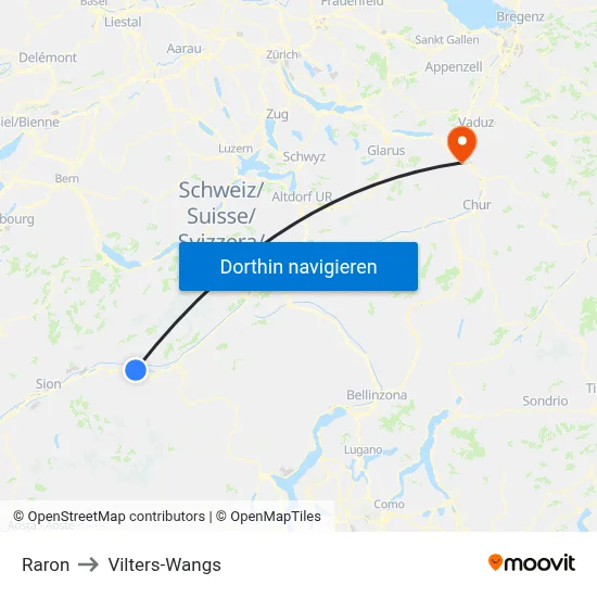 Raron to Vilters-Wangs map
