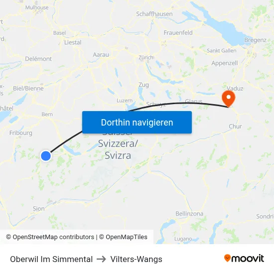Oberwil Im Simmental to Vilters-Wangs map