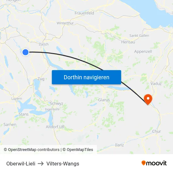 Oberwil-Lieli to Vilters-Wangs map