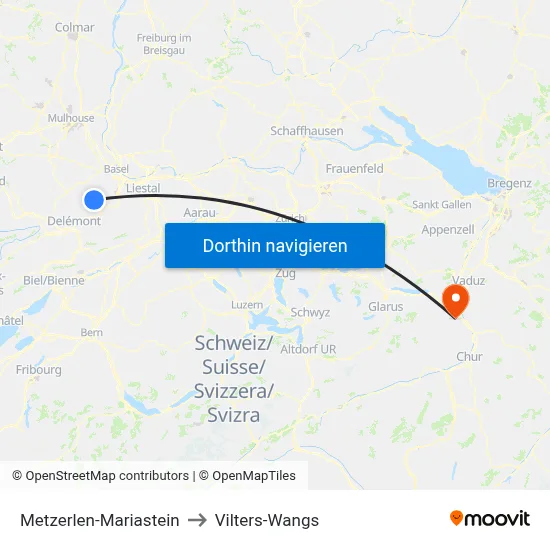 Metzerlen-Mariastein to Vilters-Wangs map