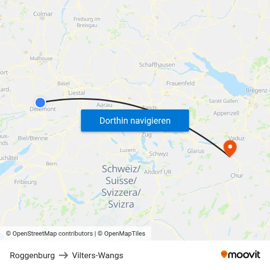 Roggenburg to Vilters-Wangs map
