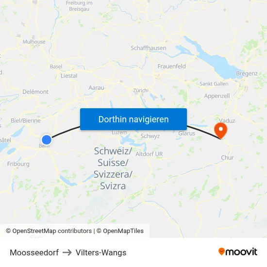 Moosseedorf to Vilters-Wangs map
