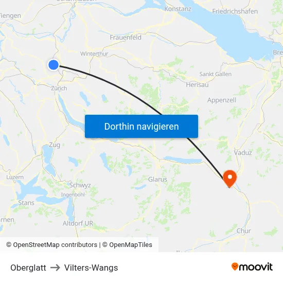 Oberglatt to Vilters-Wangs map