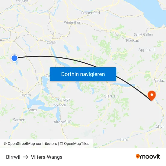 Birrwil to Vilters-Wangs map