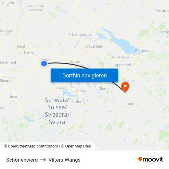 Schönenwerd to Vilters-Wangs map
